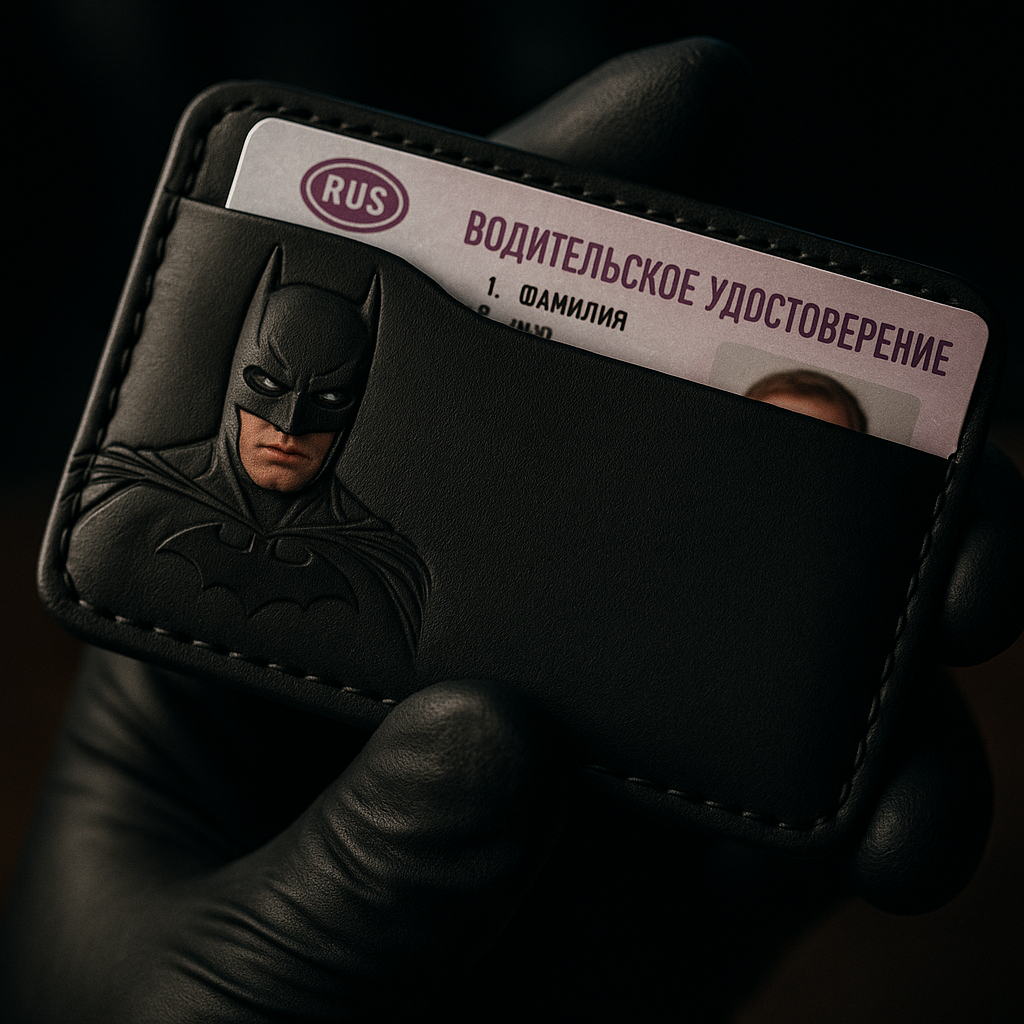 Leather Card Holder Wallet with Bat Design – Personalized Superhero Mask ID Wallet, Gift for Him