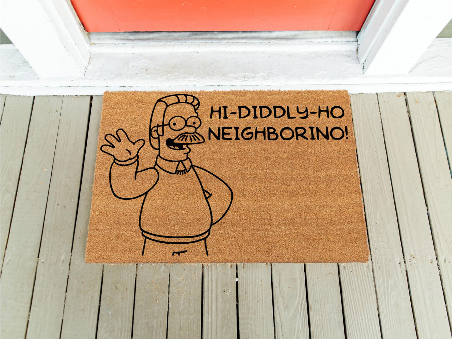 Hi Diddly Ho Neighborino Doormat – Funny TV Show Welcome Mat – Gift for Simpsons Fans