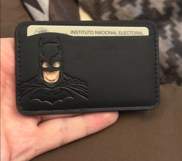 Leather Card Holder Wallet with Bat Design – Personalized Superhero Mask ID Wallet, Gift for Him