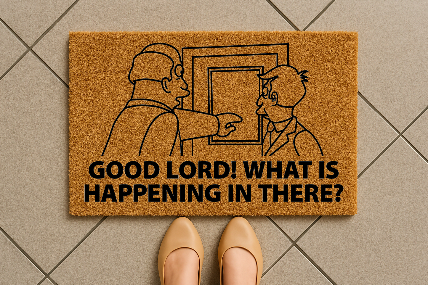 Good Lord, What Is Happening In There? Doormat – Funny TV Show Welcome Mat – Gift for Simpsons Fans
