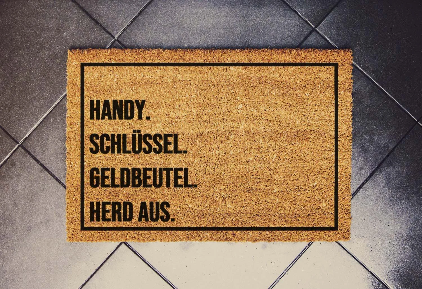 Fußmatte kokos "Handy Schlüssel Geldbeutel Herd aus" lustig, Fußmatte Lama, Einzugsgeschenk, Türmatte, Fußmatte, Geschenk zum Einzug