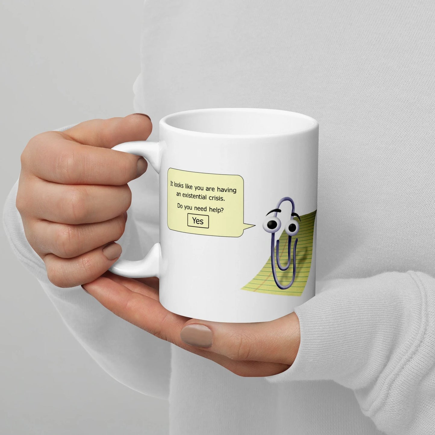 Clippy Mug – Existential Humor – Office Nostalgia – Vintage Tech Meme – Humorous Ceramic Mug