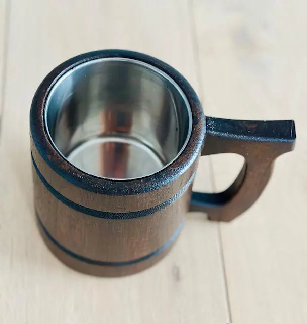 Handmade Wooden Dark Oak Mug Premium Quality | 0.6L Gif for Viking