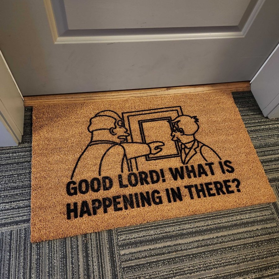 Good Lord, What Is Happening In There? Doormat – Funny TV Show Welcome Mat – Gift for Simpsons Fans