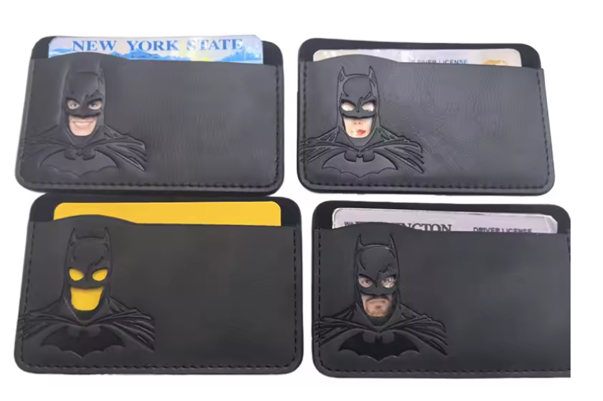 Leather Card Holder Wallet with Bat Design – Personalized Superhero Mask ID Wallet, Gift for Him