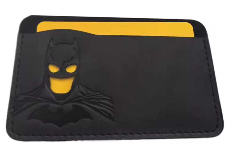 Leather Card Holder Wallet with Bat Design – Personalized Superhero Mask ID Wallet, Gift for Him
