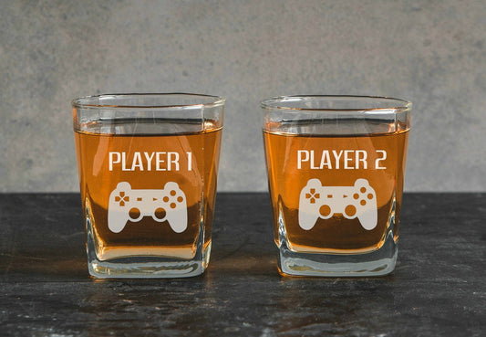 PLAYERS 2er Set gravierte Rocks-Gläser, gravierte Gläser Dual Shock, Playstation