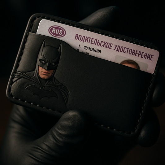 Leather Card Holder Wallet with Bat Design – Personalized Superhero Mask ID Wallet, Gift for Him
