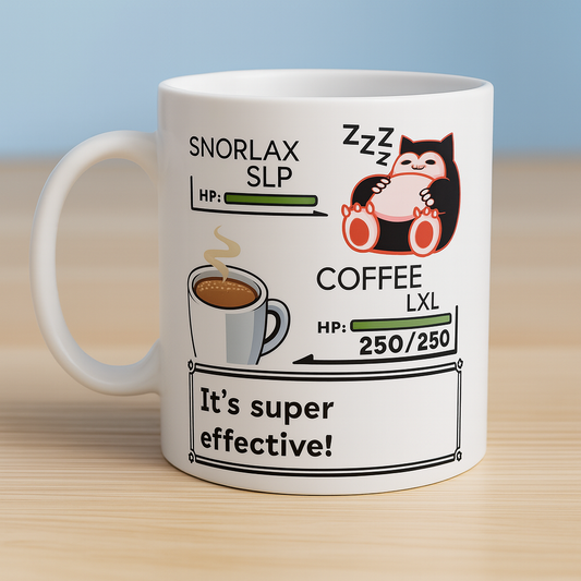 COFFEE vs SLEEP – Ceramic Mug with Snorlax Design | Perfect Gift for a Pokémon Fan