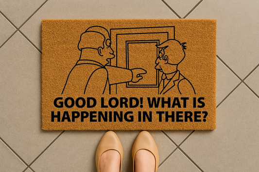 Good Lord, What Is Happening In There? Doormat – Funny TV Show Welcome Mat – Gift for Simpsons Fans