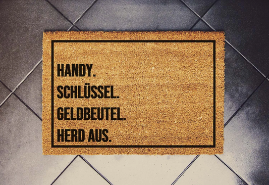 Fußmatte kokos "Handy Schlüssel Geldbeutel Herd aus" lustig, Fußmatte Lama, Einzugsgeschenk, Türmatte, Fußmatte, Geschenk zum Einzug